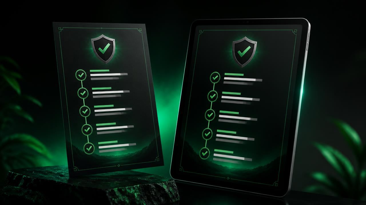 Mockup do Checklist da Cadência impresso e em tablet