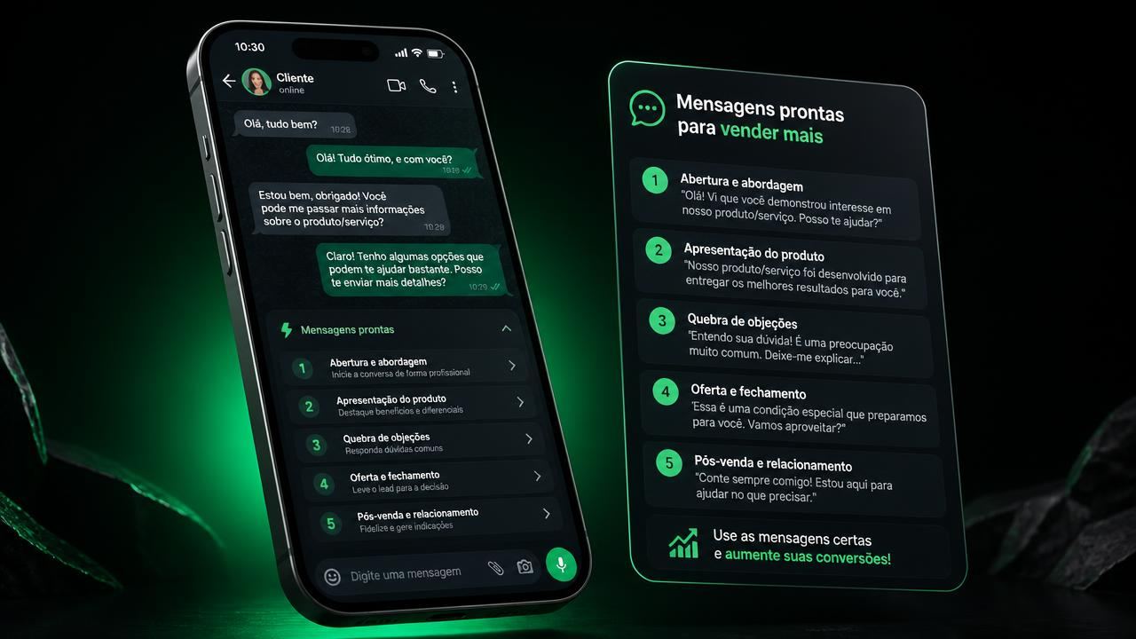 Celular mostrando o Pack Anti-Vácuo com mensagens prontas de WhatsApp